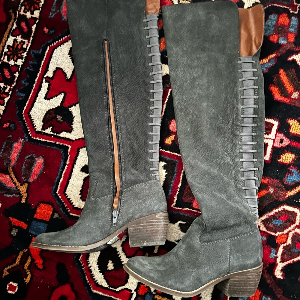 New Gray Suede Knee-High Women's Boots
